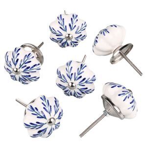 6pcs Vintage Knobs Floral Ceramic Pumpkin Drawer Pulls Knob, Pachira Macrocarpa